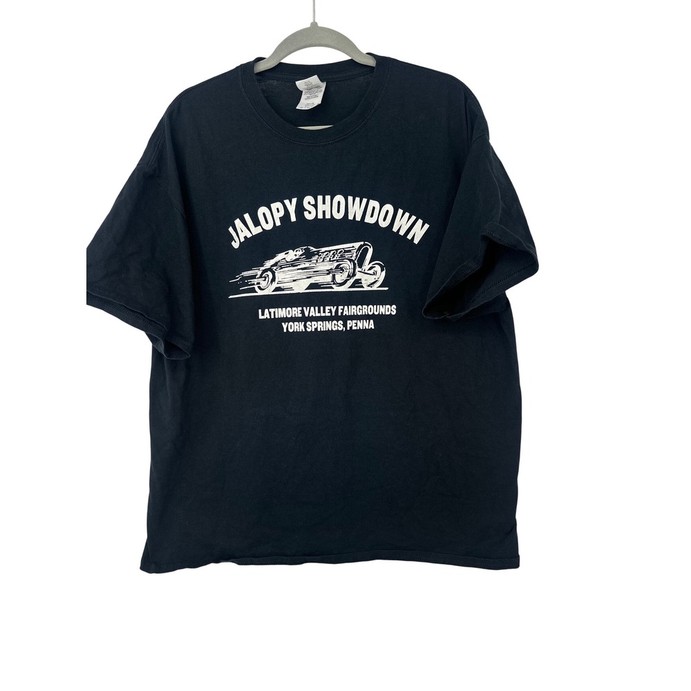 Gildan Men XL Jalopy Showdown Racing Black Tee Vintage Style Americana Car Show